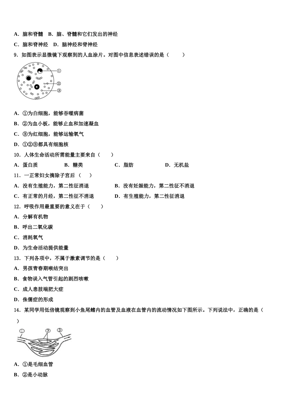 2024-2025学年广西贵港市覃塘区七下生物期末教学质量检测模拟试题含解析_第2页