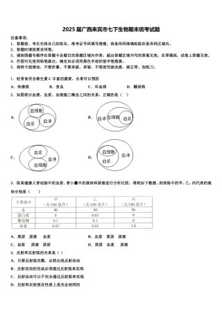 2025届广西来宾市七下生物期末统考试题含解析
