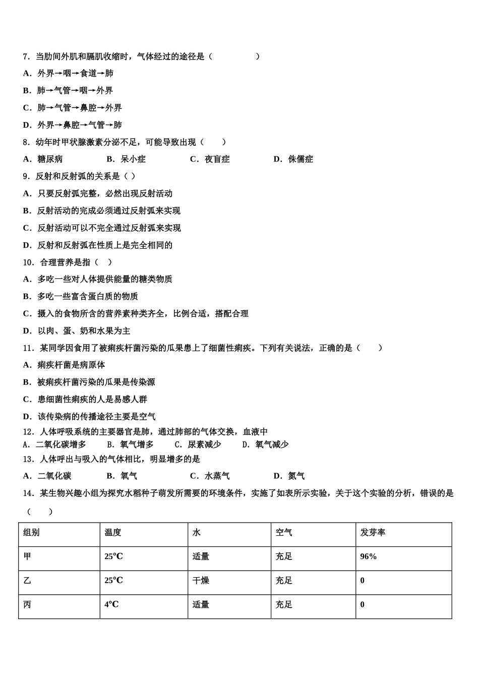 广西壮族自治区湾县2025届生物七年级第二学期期末考试模拟试题含解析_第2页