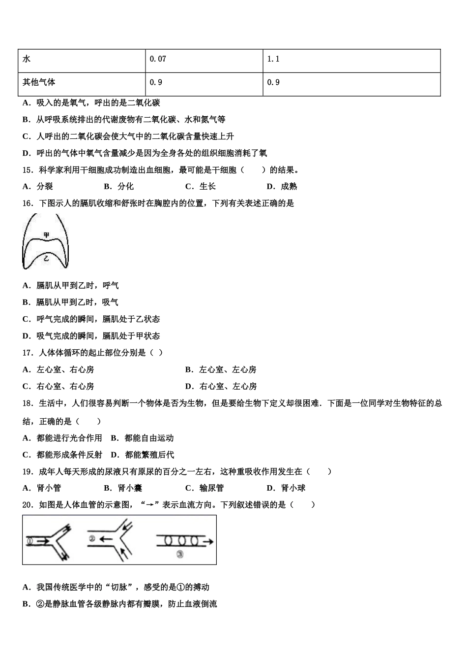 广西钦州市钦南区2024-2025学年七年级生物第二学期期末统考模拟试题含解析_第3页