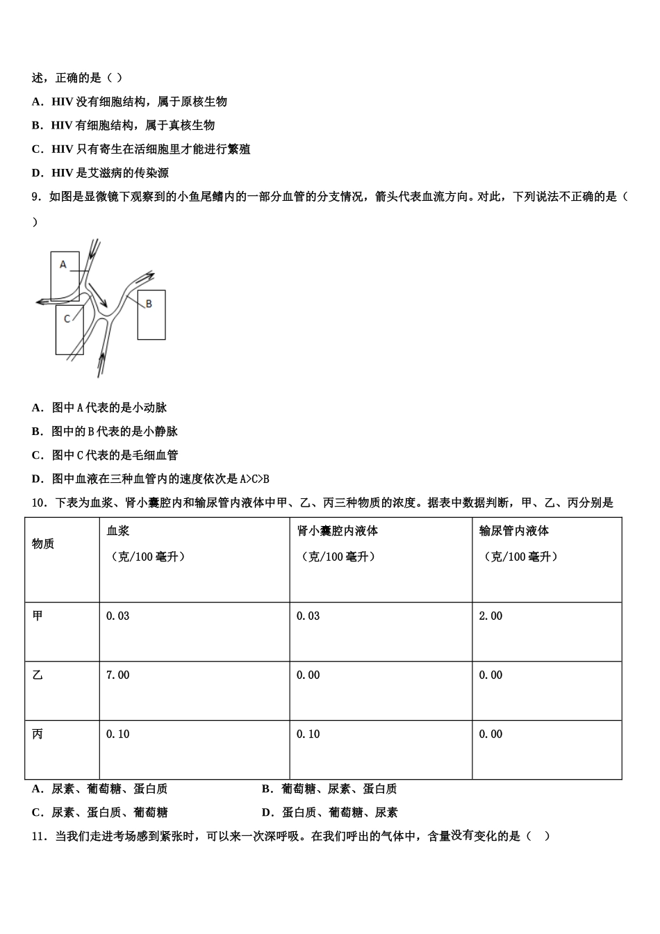 2025届广西河池市两县生物七年级第二学期期末综合测试模拟试题含解析_第2页