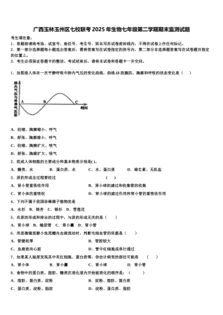 广西玉林玉州区七校联考2025年生物七年级第二学期期末监测试题含解析