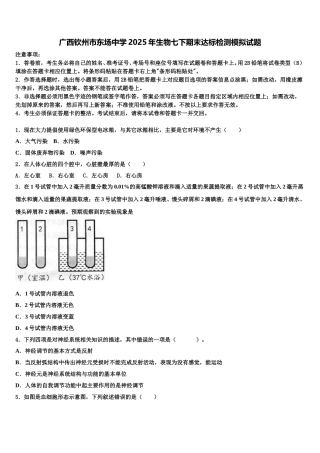 广西钦州市东场中学2025年生物七下期末达标检测模拟试题含解析