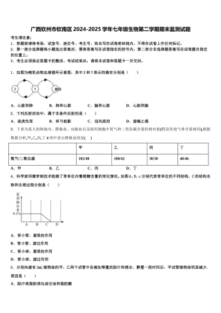 广西钦州市钦南区2024-2025学年七年级生物第二学期期末监测试题含解析