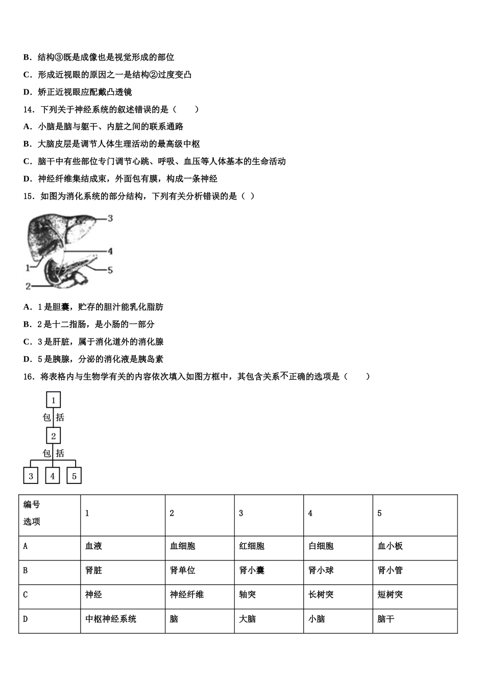2024-2025学年广西博白县七年级生物第二学期期末调研模拟试题含解析_第3页