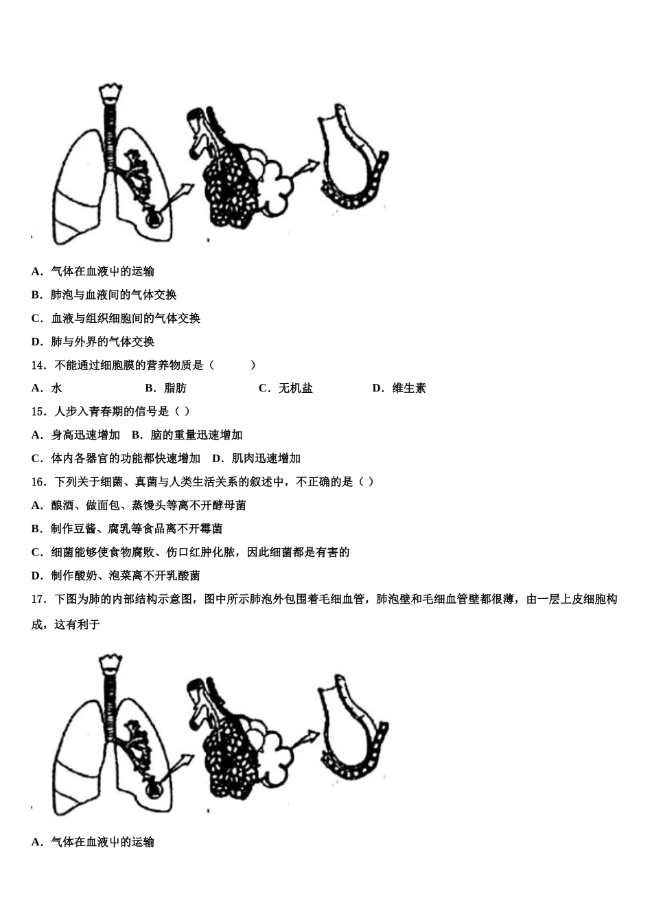 2025届广西防城港市港口区生物七年级第二学期期末学业质量监测模拟试题含解析_第3页