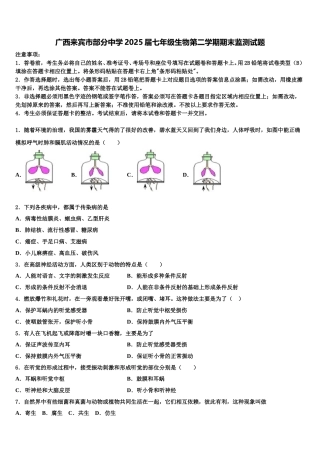 广西来宾市部分中学2025届七年级生物第二学期期末监测试题含解析