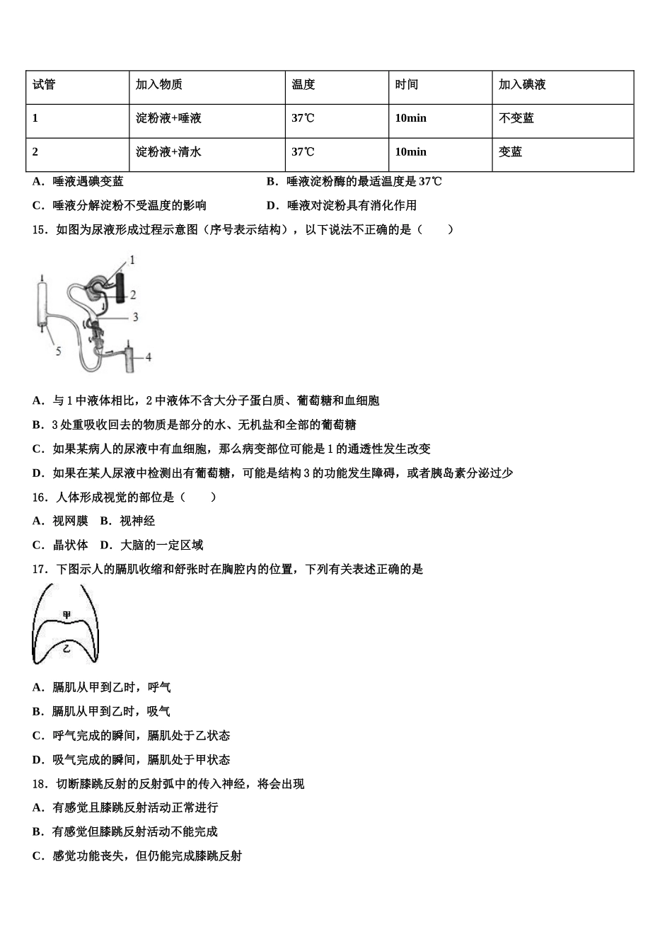 2025年天津市大港区第六中学七年级生物第二学期期末联考模拟试题含解析_第3页