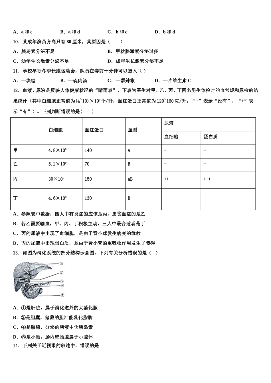 2025届天津市塘沽区名校七年级生物第二学期期末联考试题含解析_第2页