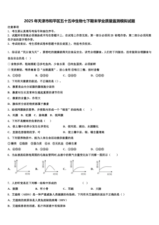 2025年天津市和平区五十五中生物七下期末学业质量监测模拟试题含解析