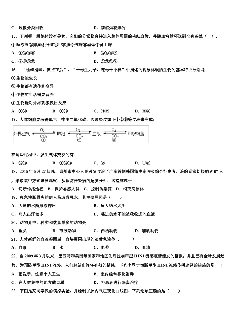2025年天津市塘沽区一中学七下生物期末质量检测模拟试题含解析_第3页