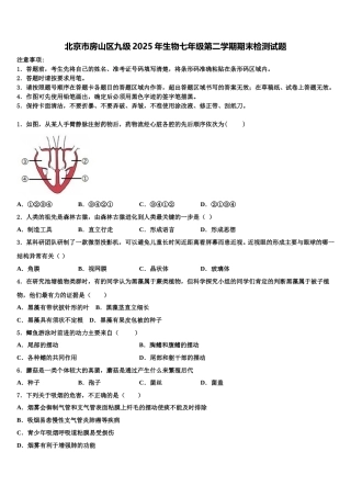 北京市房山区九级2025年生物七年级第二学期期末检测试题含解析