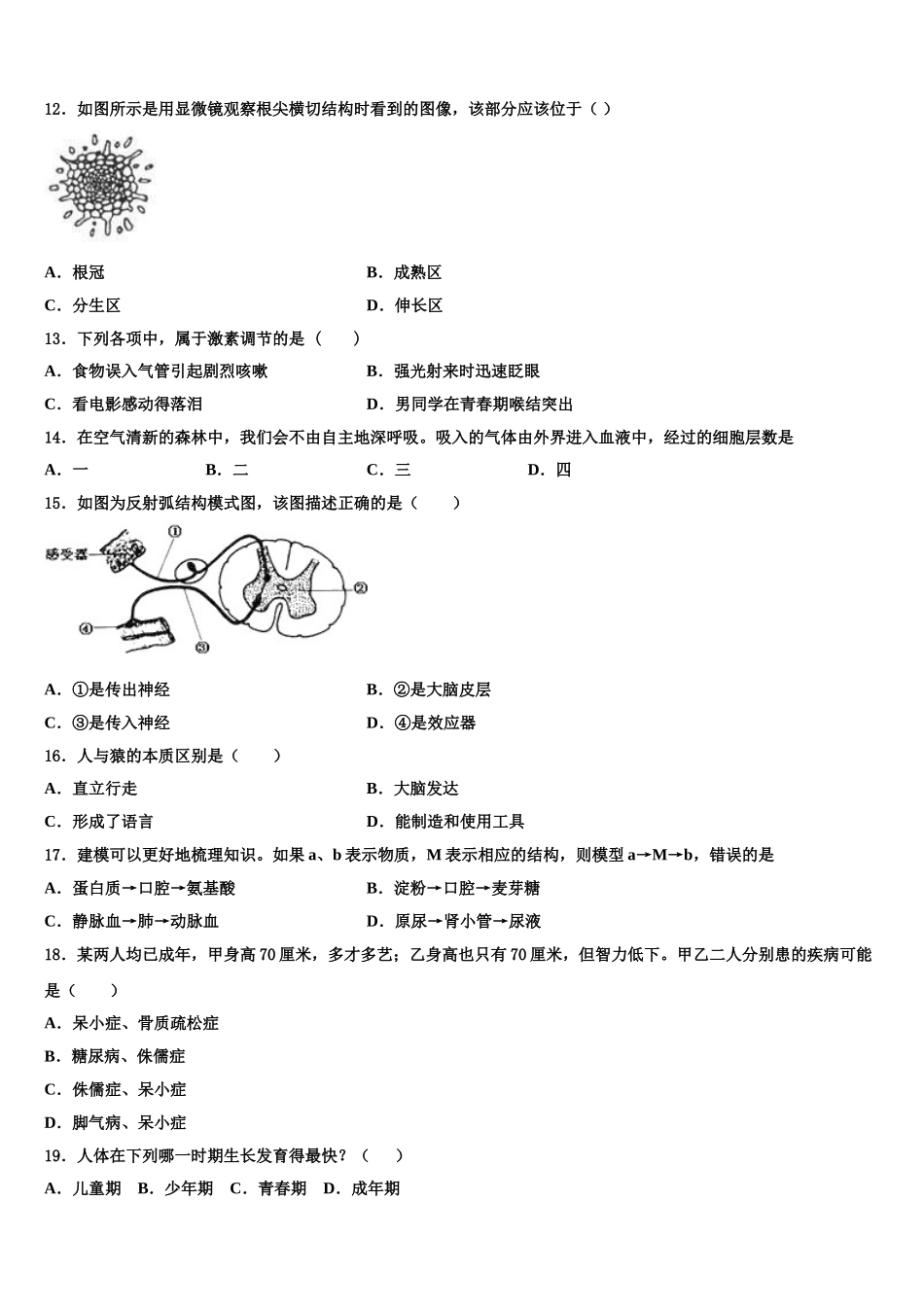 2024-2025学年北京大附中生物七年级第二学期期末监测模拟试题含解析_第2页