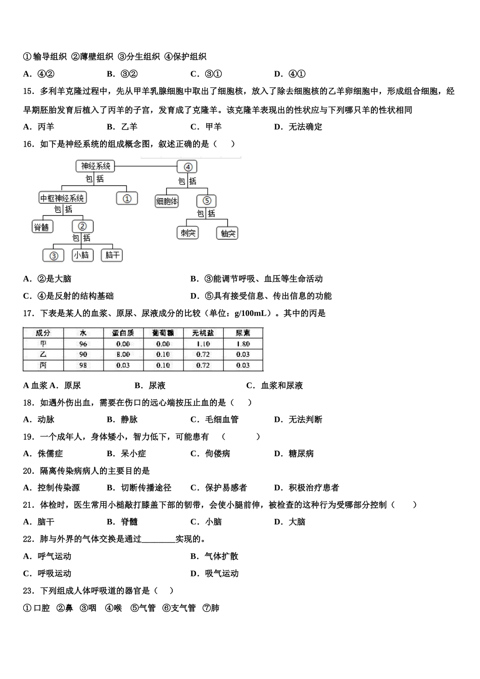 2025届北京市延庆区第二区生物七年级第二学期期末联考试题含解析_第3页