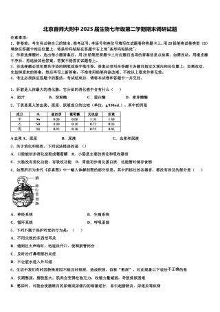 北京首师大附中2025届生物七年级第二学期期末调研试题含解析