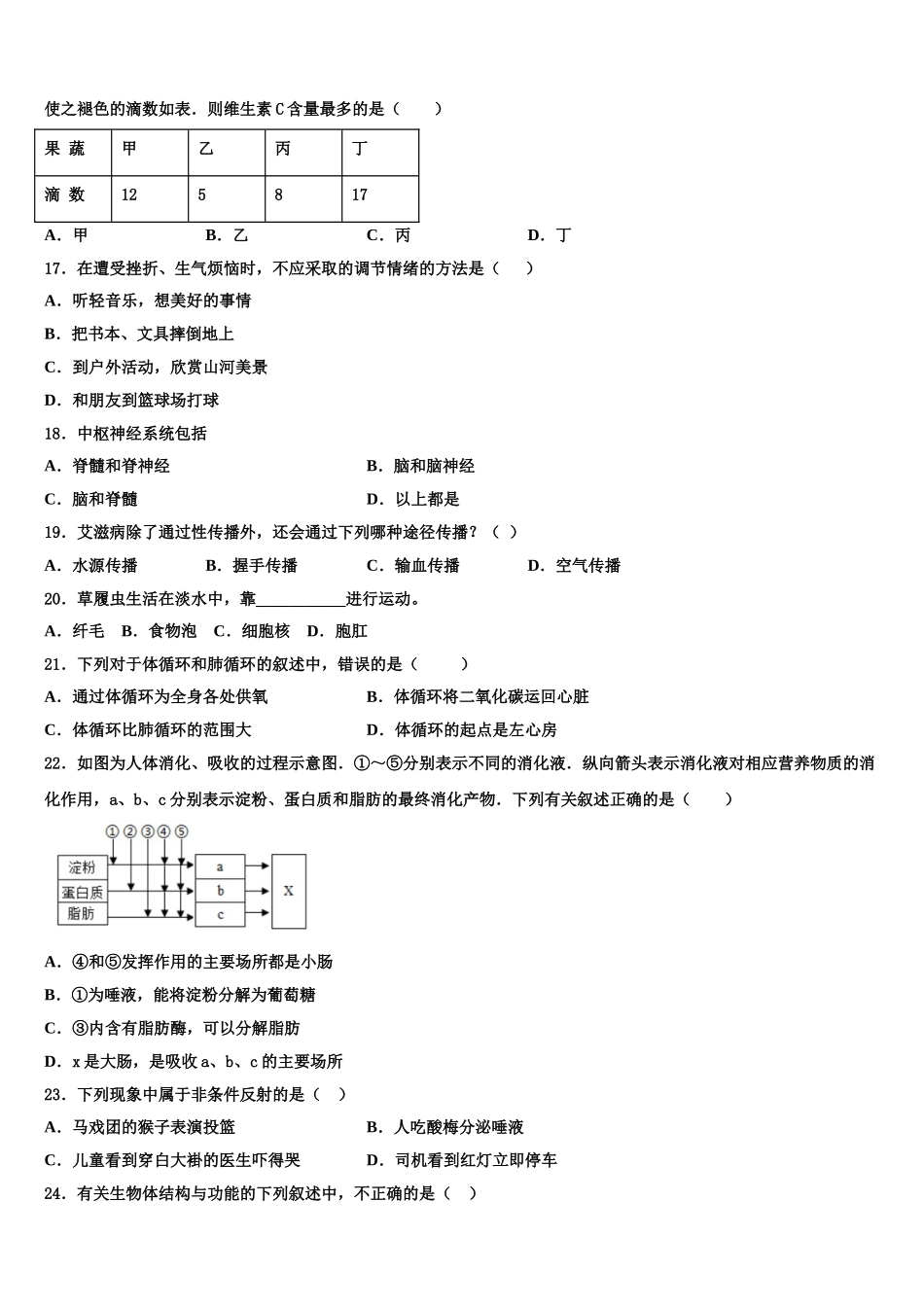 2025年北京市和平街一中学七下生物期末监测试题含解析_第3页
