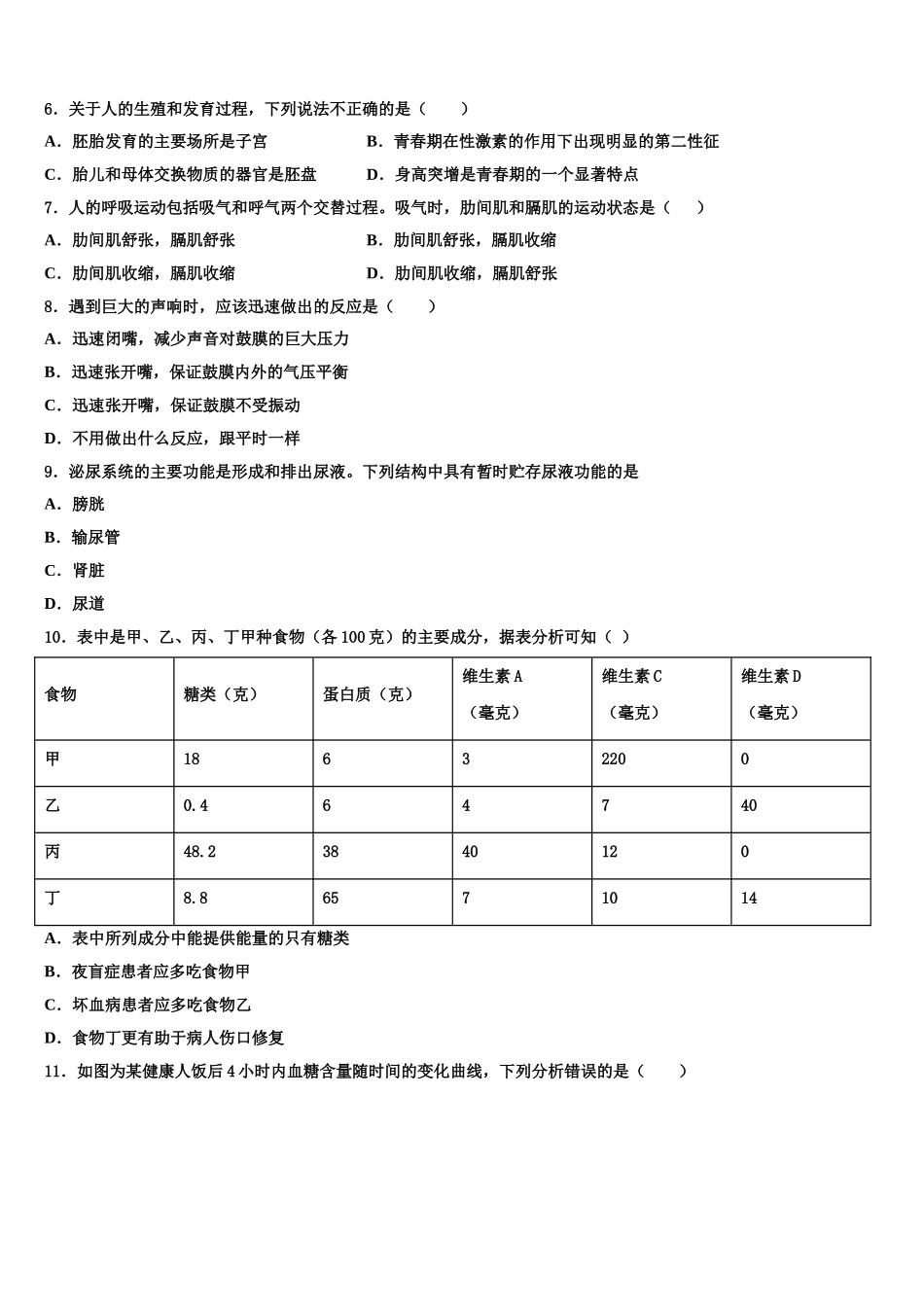 2024-2025学年北京市石景山区七年级生物第二学期期末统考模拟试题含解析_第2页