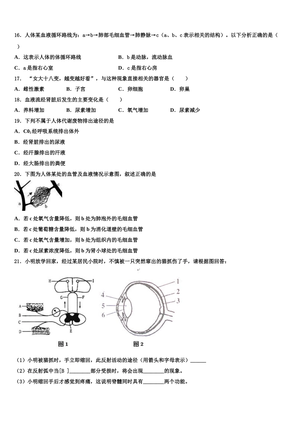 北京临川学校2025年生物七下期末学业水平测试模拟试题含解析_第3页
