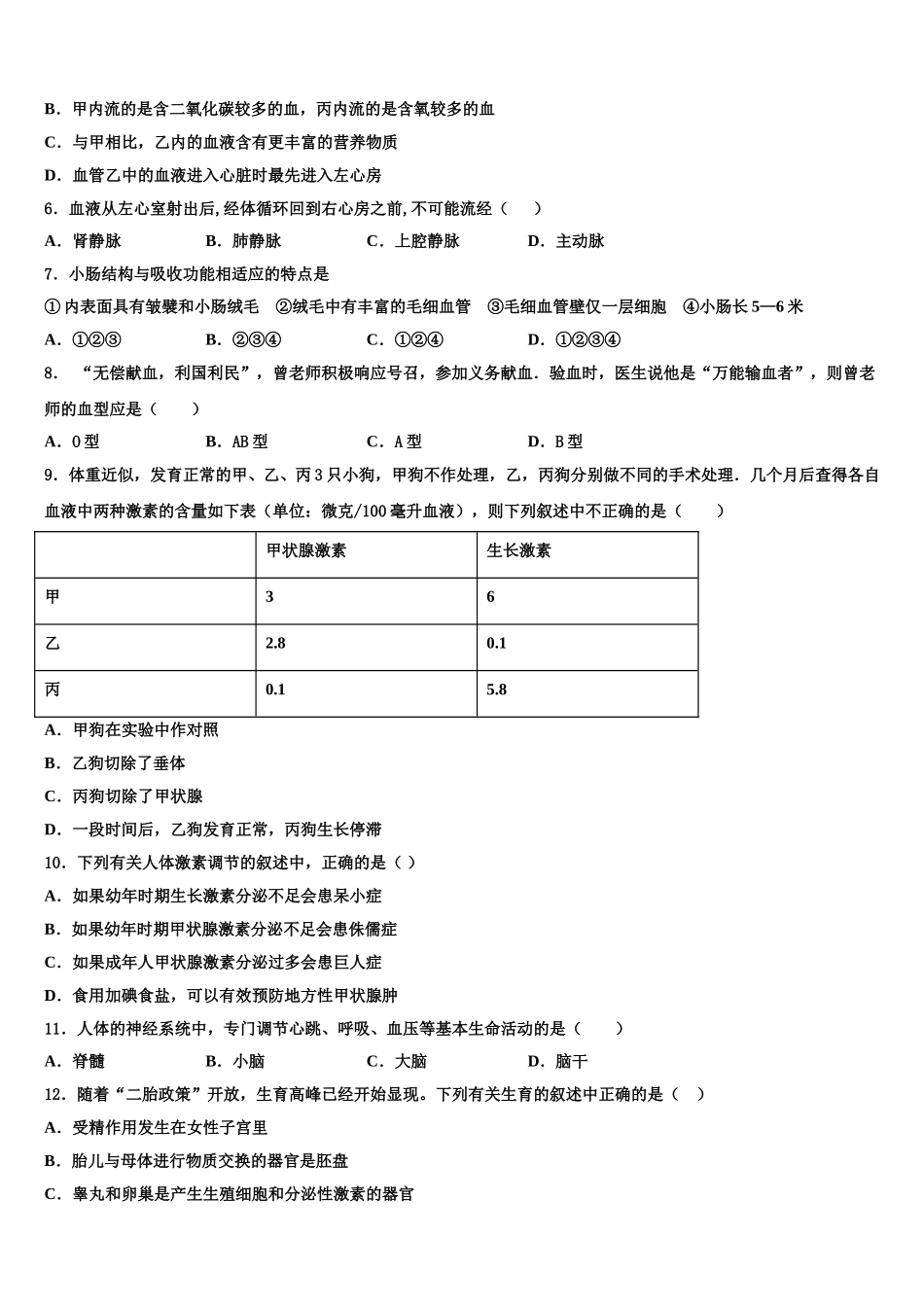北京市北京市十一学校2025届七下生物期末学业质量监测模拟试题含解析_第2页