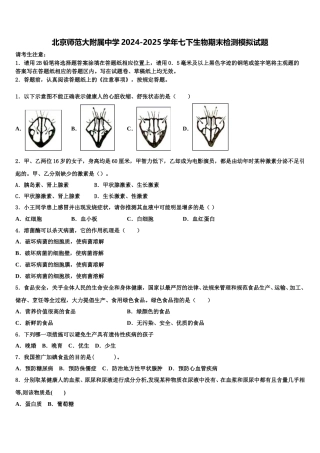 北京师范大附属中学2024-2025学年七下生物期末检测模拟试题含解析