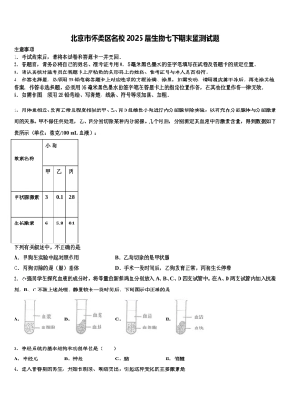 北京市怀柔区名校2025届生物七下期末监测试题含解析