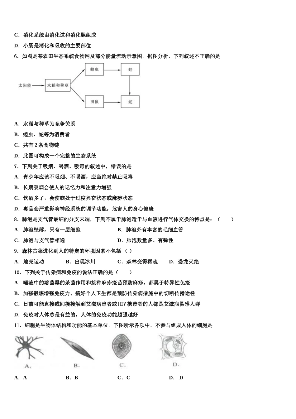 北京六十六中学2025年生物七年级第二学期期末调研试题含解析_第2页
