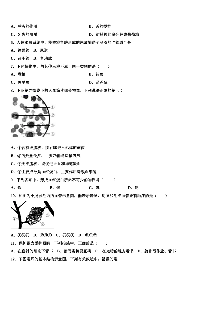2025年北京市海淀中学生物七年级第二学期期末教学质量检测模拟试题含解析_第2页