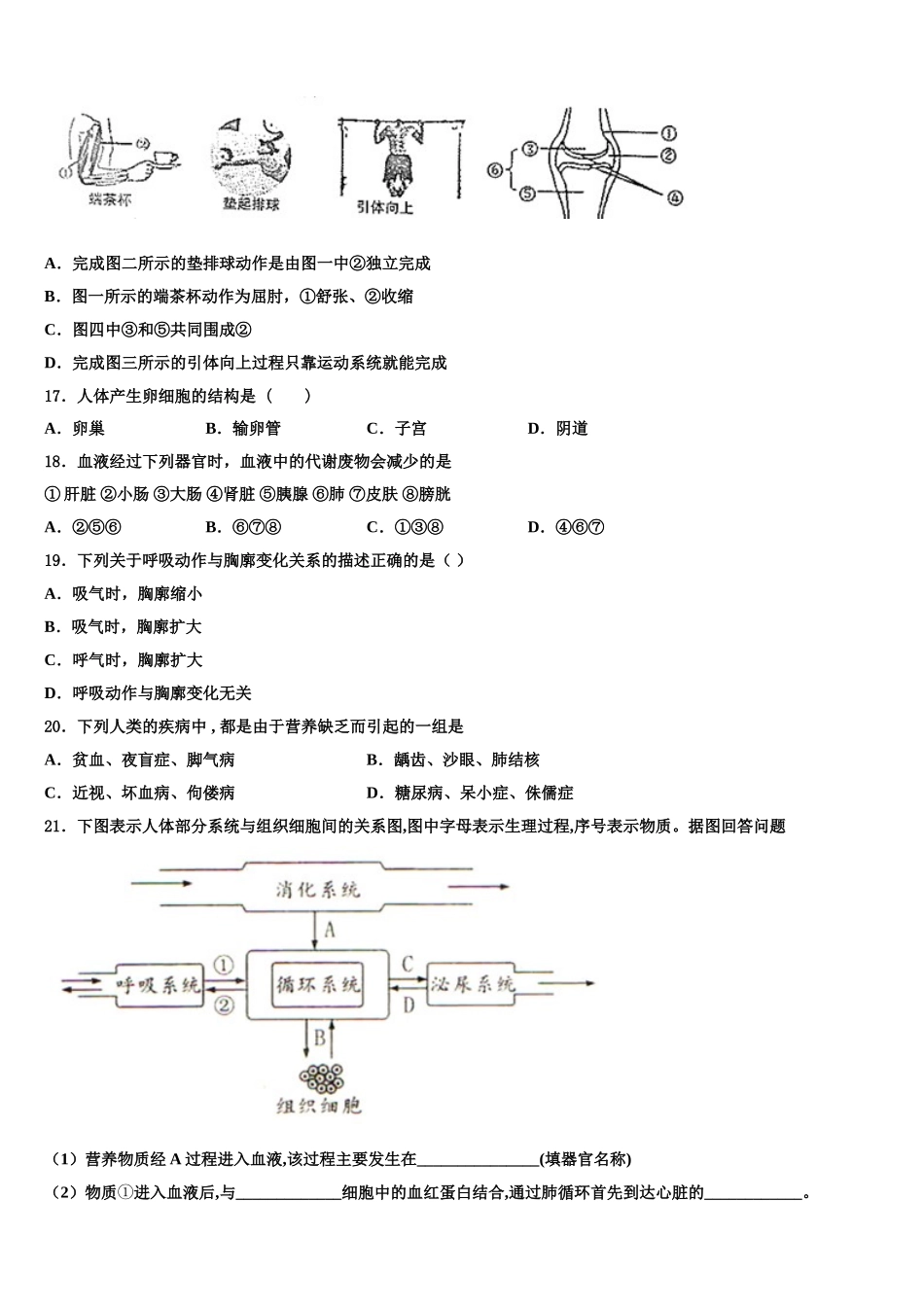 北京三中学2024-2025学年生物七下期末达标检测模拟试题含解析_第3页