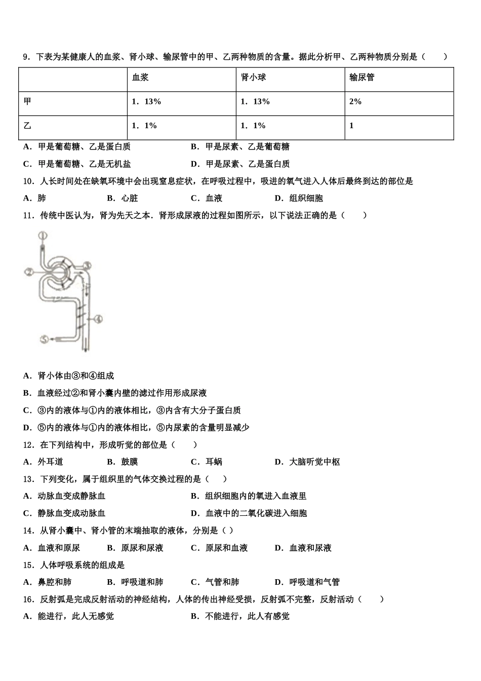 2024-2025学年北京市第五十五中学七下生物期末质量检测模拟试题含解析_第2页