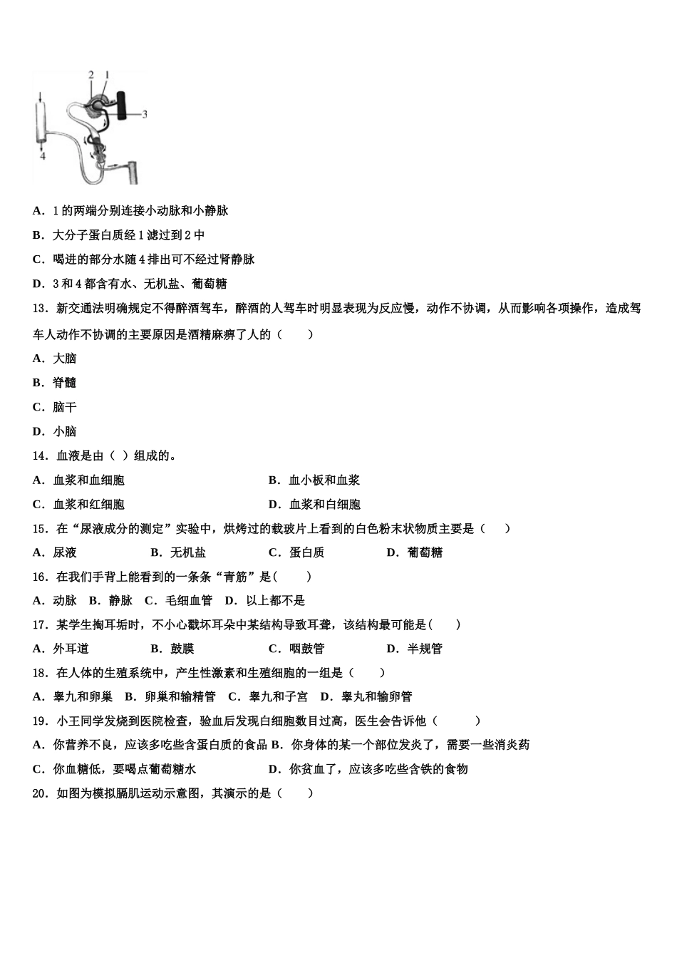 北京市房山区2024-2025学年七下生物期末考试模拟试题含解析_第3页