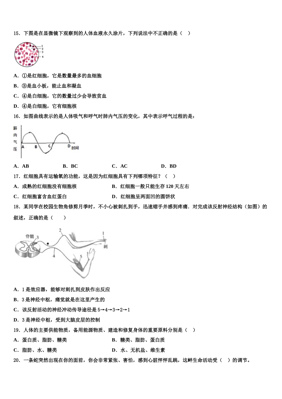 北京市昌平区昌平五中学2024-2025学年生物七年级第二学期期末质量跟踪监视试题含解析_第3页