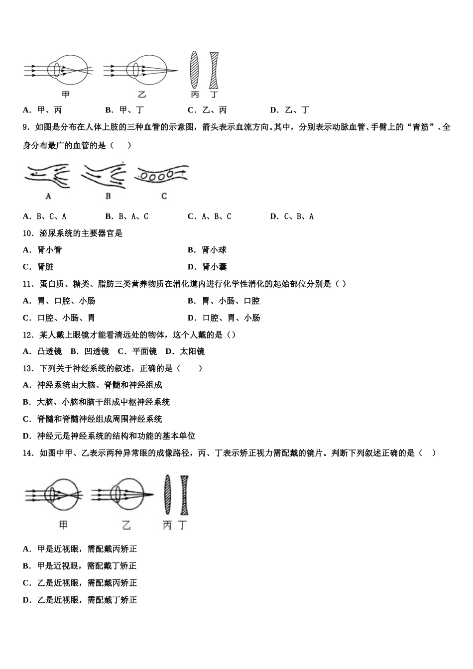北京二中学教育集团2024-2025学年七年级生物第二学期期末综合测试试题含解析_第2页