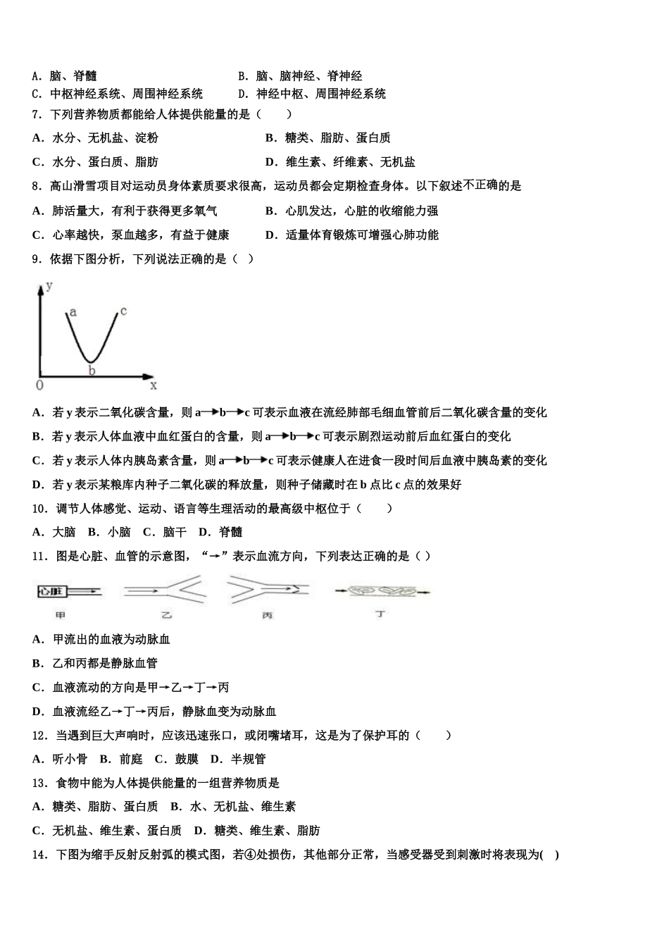2025年北京市八十中学七下生物期末检测模拟试题含解析_第2页
