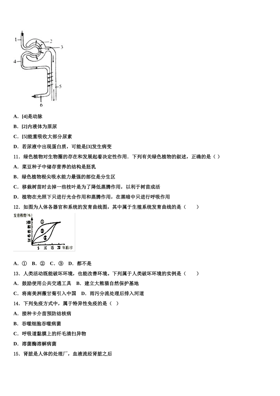 2025年福建省莆田第二十四中学七下生物期末复习检测试题含解析_第2页