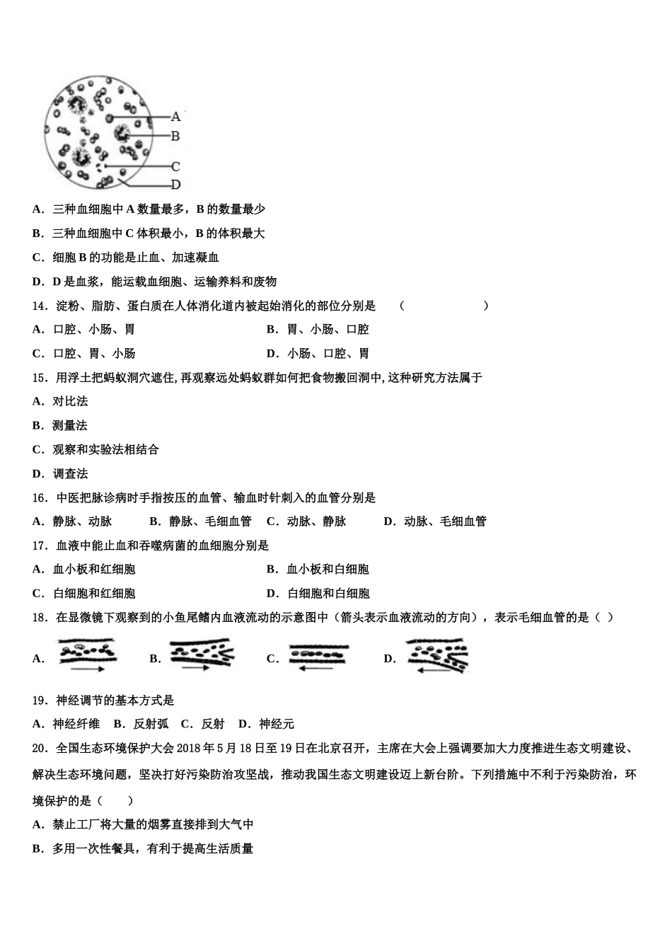 2025届福建省泉州市惠安四中学、东山中学七下生物期末质量跟踪监视试题含解析_第3页