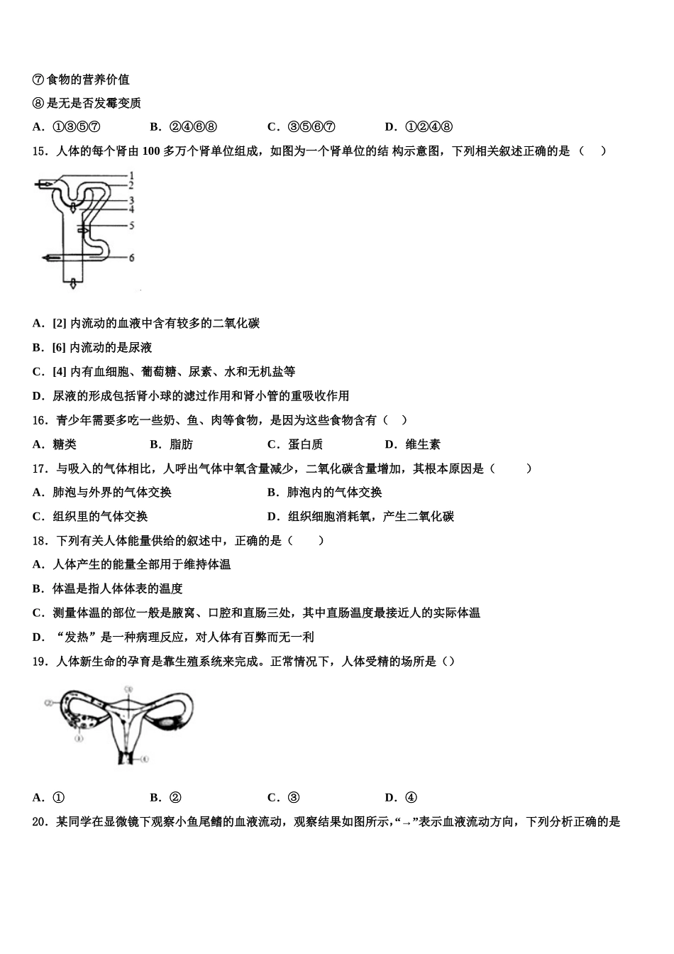 2025年福建厦门华侨中学生物七年级第二学期期末学业水平测试试题含解析_第3页