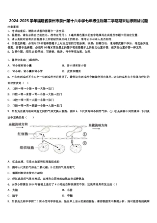 2024-2025学年福建省泉州市泉州第十六中学七年级生物第二学期期末达标测试试题含解析
