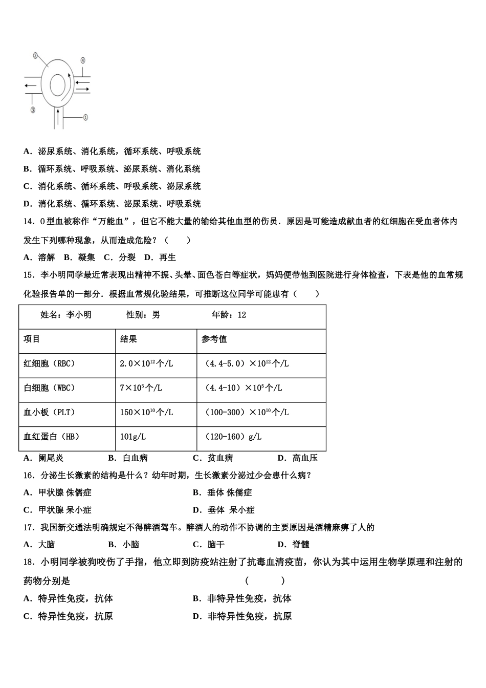 2024-2025学年福建省厦门市湖里实验中学生物七下期末调研模拟试题含解析_第3页