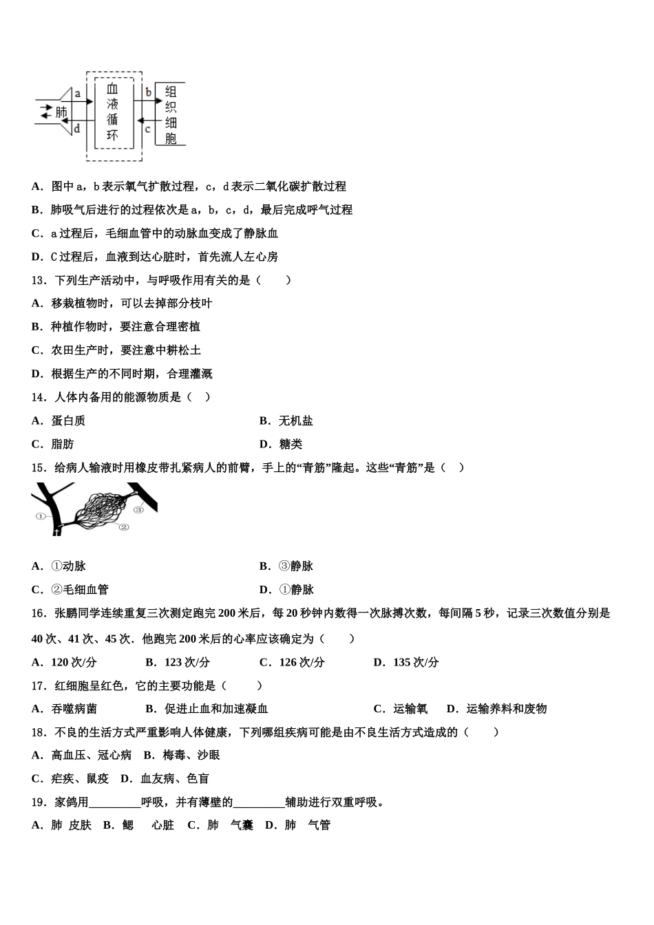 2024-2025学年福建省龙岩一中学分校生物七下期末综合测试模拟试题含解析_第3页