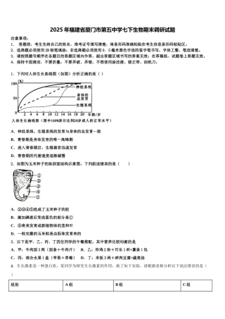 2025年福建省厦门市第五中学七下生物期末调研试题含解析