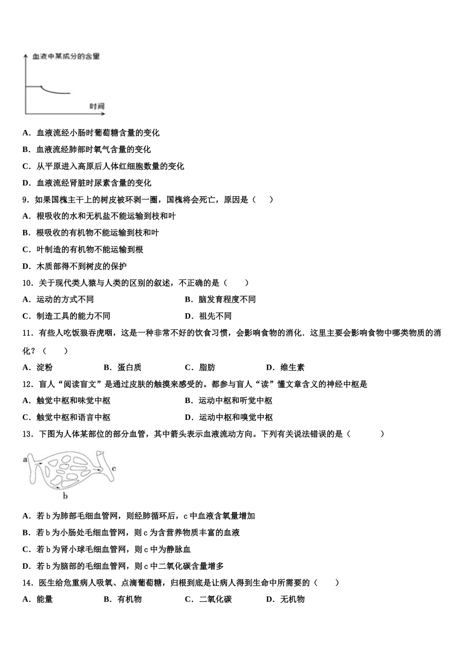 福建省漳州市名校2025年七年级生物第二学期期末教学质量检测模拟试题含解析_第2页
