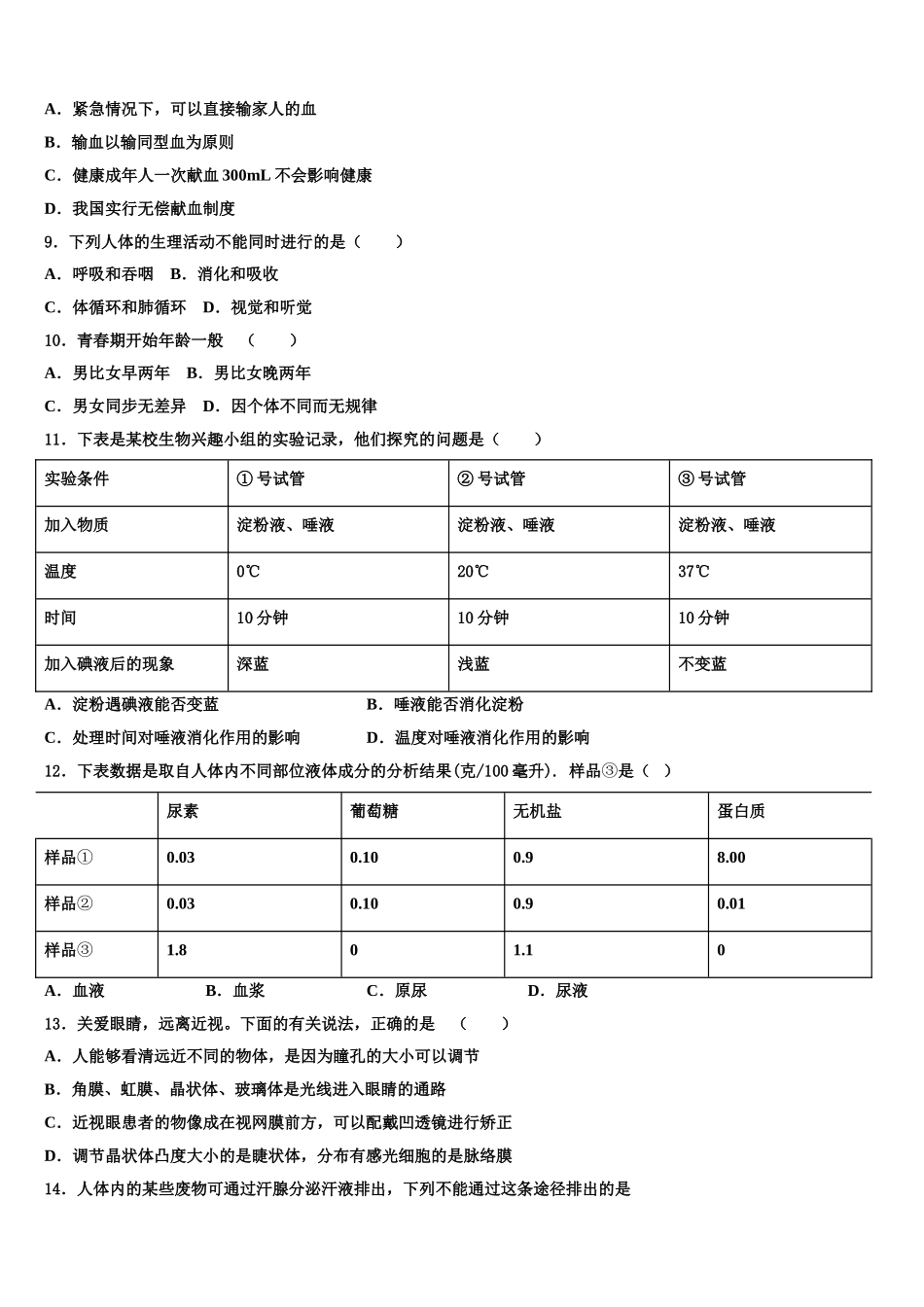 2025年福建省晋江市安海片区七下生物期末监测试题含解析_第2页
