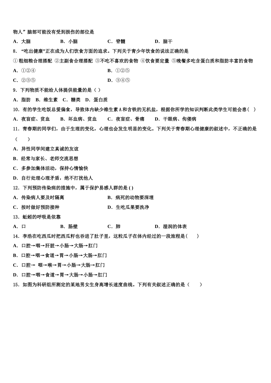 福建永安市2025年生物七下期末检测试题含解析_第2页