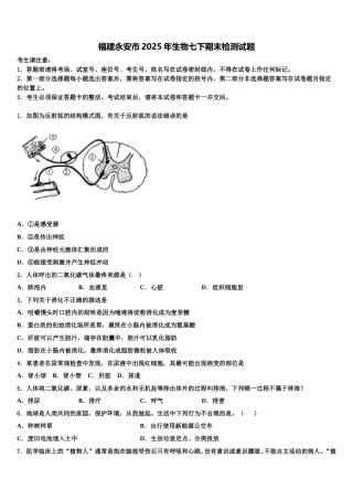 福建永安市2025年生物七下期末检测试题含解析