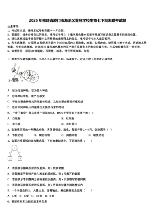 2025年福建省厦门市海沧区鳌冠学校生物七下期末联考试题含解析