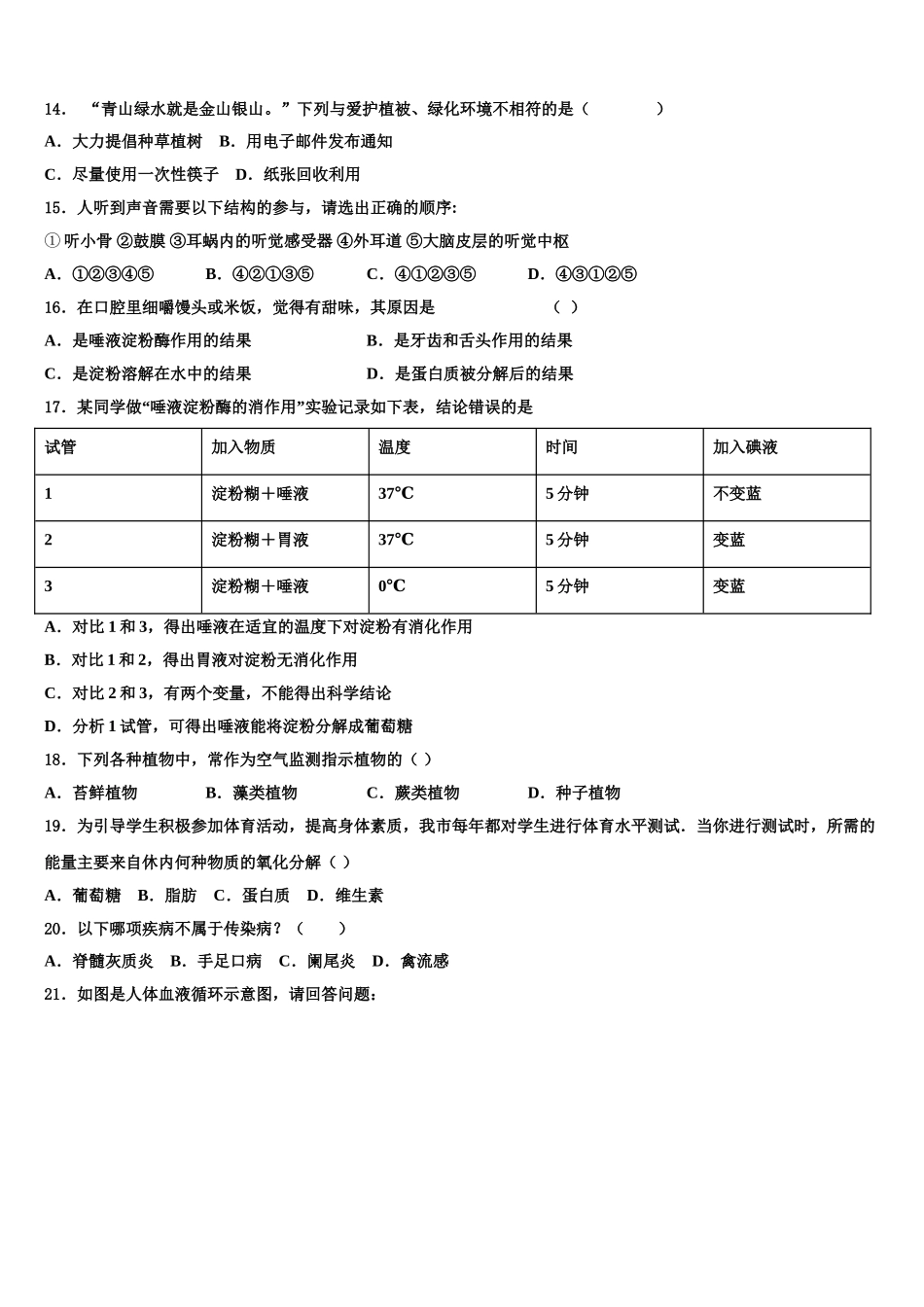 福建省泉州市石狮市2025年七下生物期末达标检测模拟试题含解析_第3页