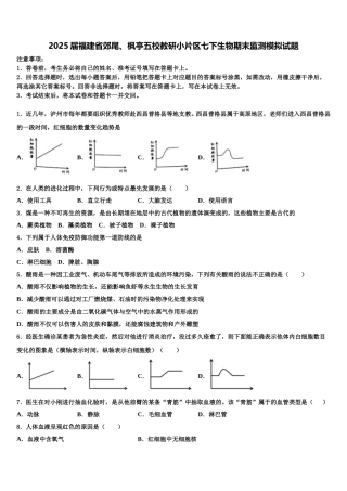 2025届福建省郊尾、枫亭五校教研小片区七下生物期末监测模拟试题含解析