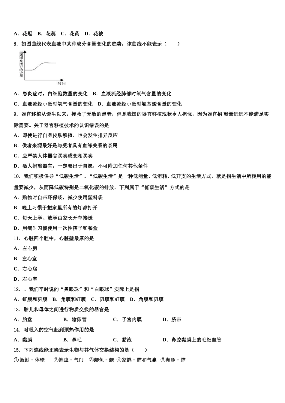 2025届福建省莆田市秀屿区湖东中学七年级生物第二学期期末质量跟踪监视模拟试题含解析_第2页