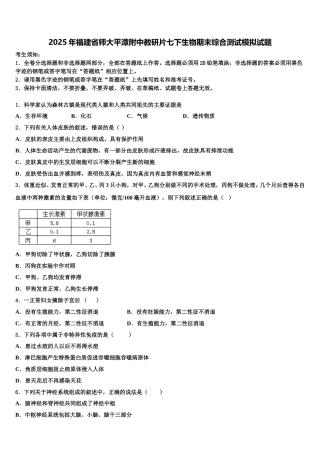 2025年福建省师大平潭附中教研片七下生物期末综合测试模拟试题含解析