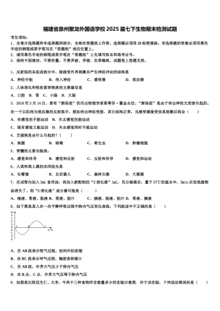 福建省泉州聚龙外国语学校2025届七下生物期末检测试题含解析